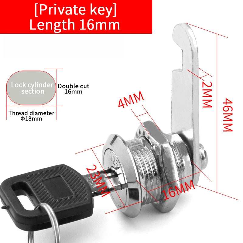 5/20SETS Metal Cylinder Cabinet Security Locker Cam Lock With 2 Keys Same Key Different Key Security Mailbox Lock Drawer 16mm