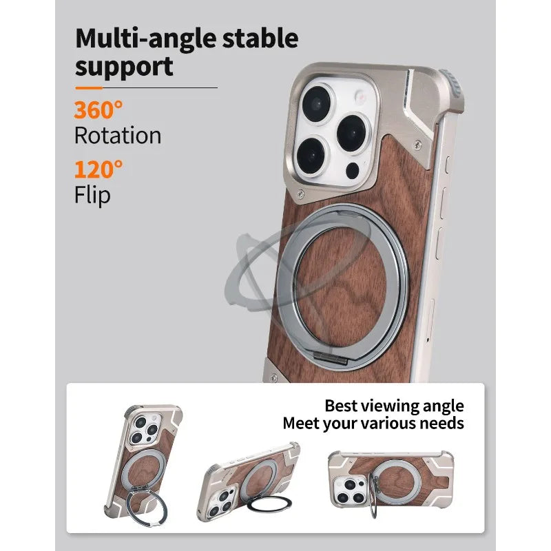 Magnetic Walnut Wood Phone Case for iPhone 16 Pro | Shock-Absorbing Cover Tidesmit