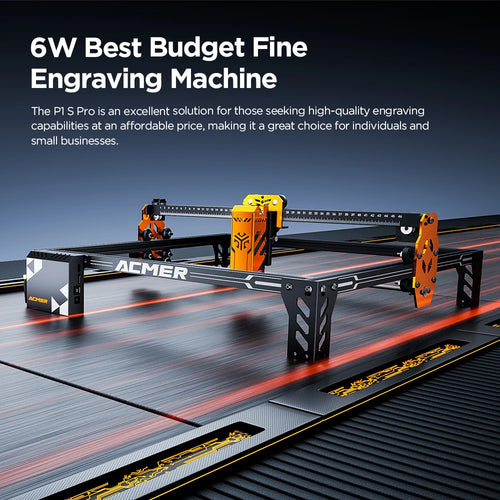 6W desktop laser engraving machine on worktable with metal frame and clamps