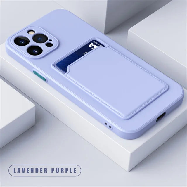 Silicone Wallet Case for iPhone - Shock-Absorbing Slim Fit Cover Purple Tidesmit
