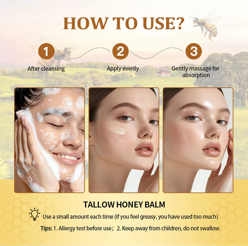 Honey Tallow Balm Beef Tallow Balm Moisturizing Cream for Soft Smooth Skin Handmade All-Natural Moisturizer Antioxidant Skincare