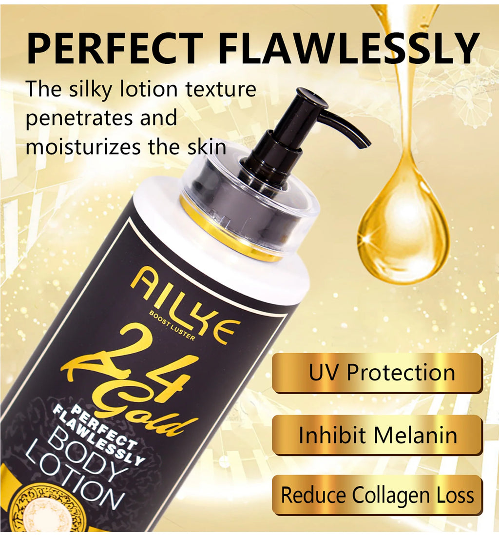 AILKE 24k Gold Flawlessly Whitening Skin Care Set For All Skin Type, Moisturizer, Reduce Black Spots, Smoothing, Brightening