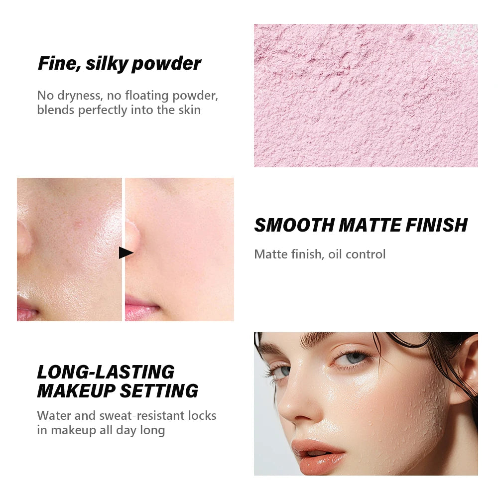 Tidesmit loose baking and setting powder detail view for long lasting oil control and natural matte face finish