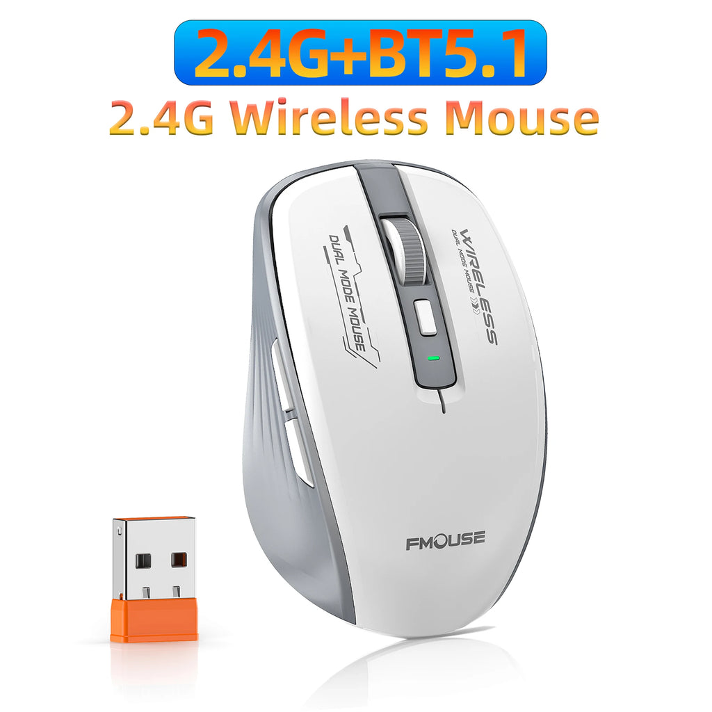 Bluetooth 5.1 and 2.4G USB Wireless Mouse Silent Adjustable 2400DPI Dual Mode Wireless Mouse for iPad for Computer Laptop Tablet