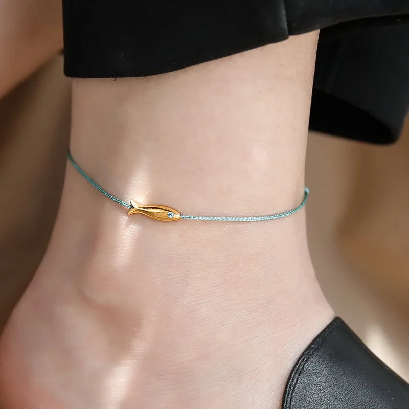 925 Sterling Silver Koi Fish Anklet Rope for Women Girl Cute Fashion Summer Jewelry Dropshipping Wholesale