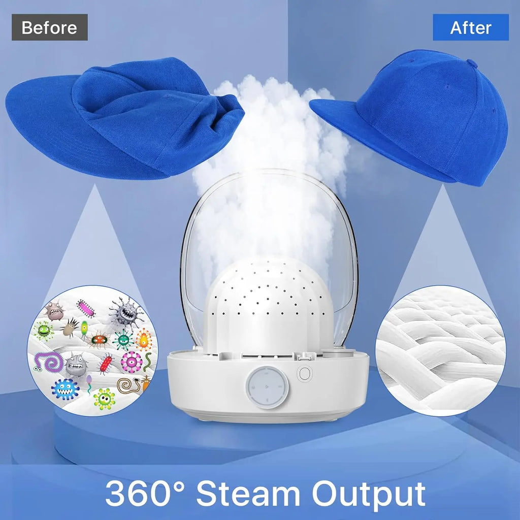 Tidesmit automatic cap cleaner featuring steam sanitizing and drying functions for baseball caps and bucket hats