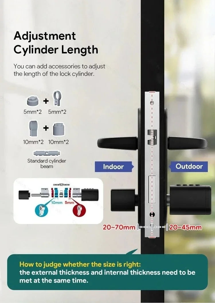 V1 Pro+ Version Adjustable TUYA APP Smart Life Fingerprint Password Digital RFID Card Cylinder Smart Door Lock for Home