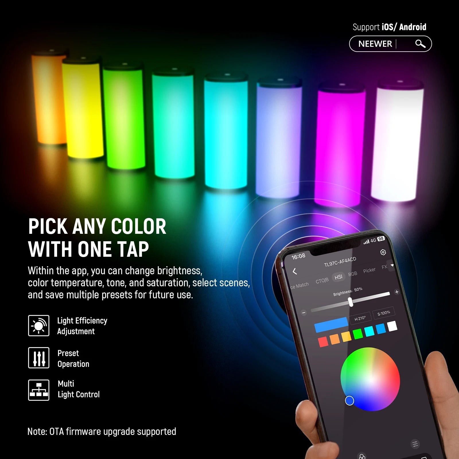 Magnetic RGB LED Light Wand - App-Controlled Content Creation Lighting Tidesmit