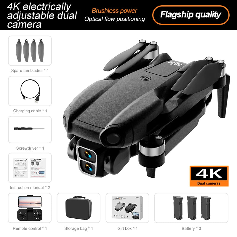 4K Camera Drone with Obstacle Avoidance - Brushless Motor Foldable Design 4K Cameras-3B-Black Tidesmit