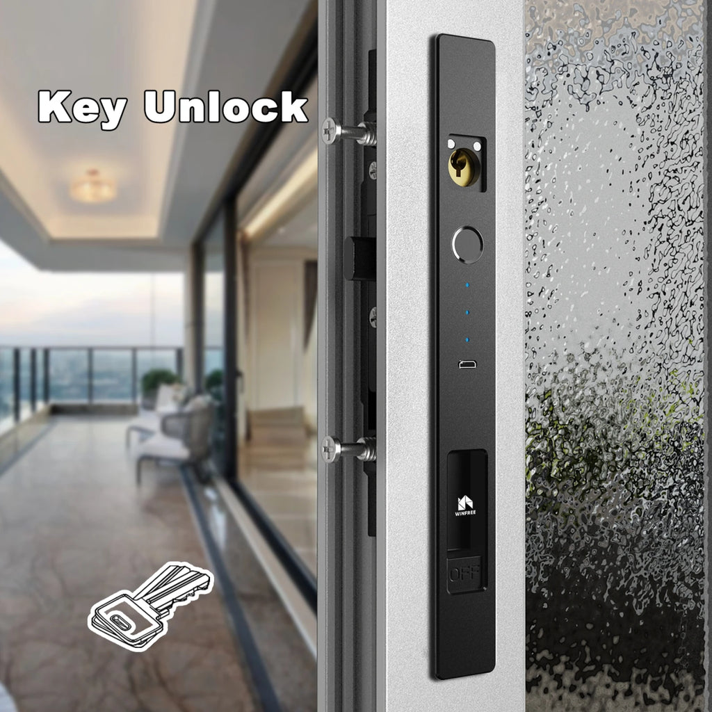 WINFREE Sliding Window Door Smart Lock Fingerprint Tuya Bluetooth Smart Window Lock  Special Aluminiun Profile Window Lock