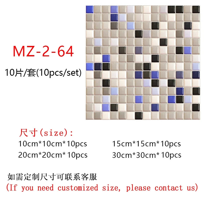 10pcs/set 10/15/20/30cm Flat Marble Mosaic Hard Tiles Wall Sticker Kitchen Bathroom Floor Diagonal Decor Wallpaper PVC Art Mural