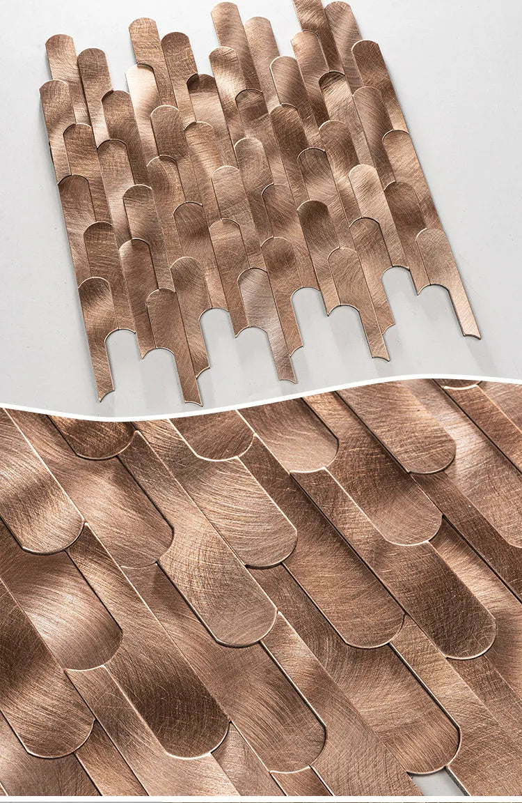 Long Strip 3D Metal Mosaic Tile Peel and Stick Self Adhesive Wall Sticker for Coffee Bar Bathroom Backsplash Wall Decor