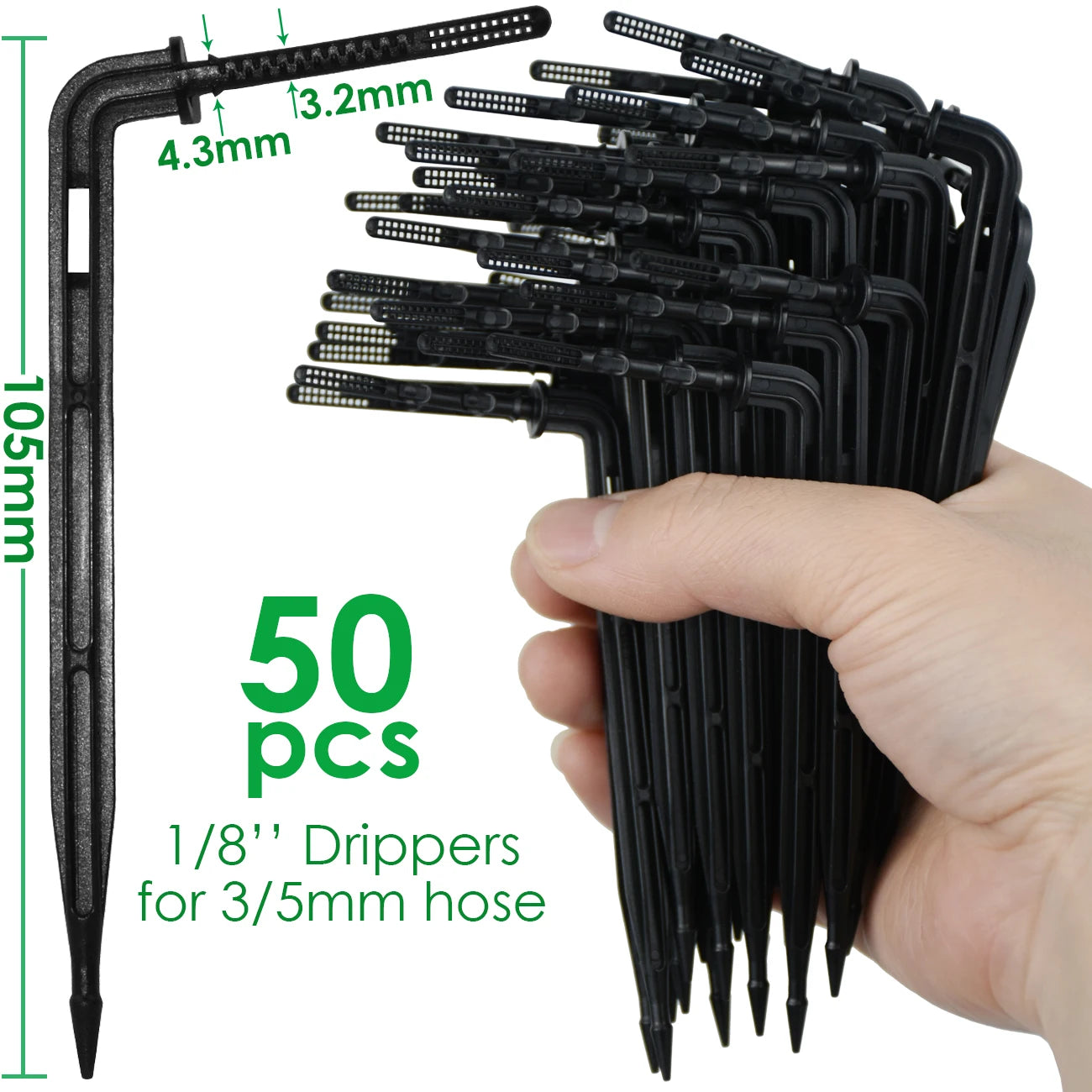 Black drip emitters, 1/8 in, 50-pack for 3/5mm drip hose