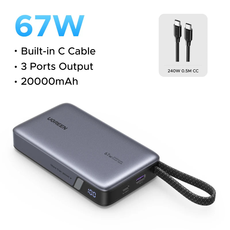 20000mAh Power Bank 67W Fast Charging Portable Charger with Built-in Cable 67W 20000mAh Tidesmit
