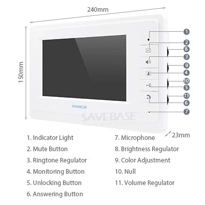 7" Wired Video Door Phone Doorbell Home Security Intercom System 1-In 1-Out RFID Access Control Night Vision Camera