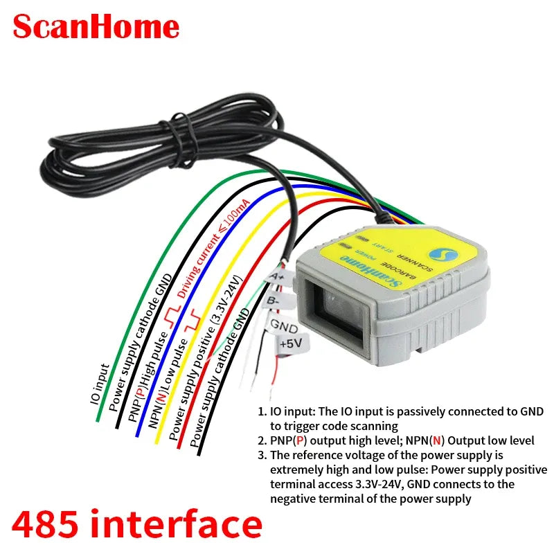 ScanHome barcode scanner with 485 interface wiring harness