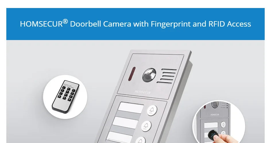 HD Waterproof Doorbell Camera with 3 Buttons Fingerprint RFID Access 1080P for 4 Wire HOMSECUR Video Door Phone Intercom 3 Flats
