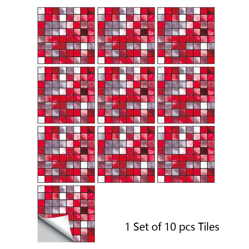 10pcs Purple Mosaic Hard Tiles Sticker Flat Printed in 2d Transfers Cover for Kitchen Bathroom Wallpaper Peel & Stick Wall Decal