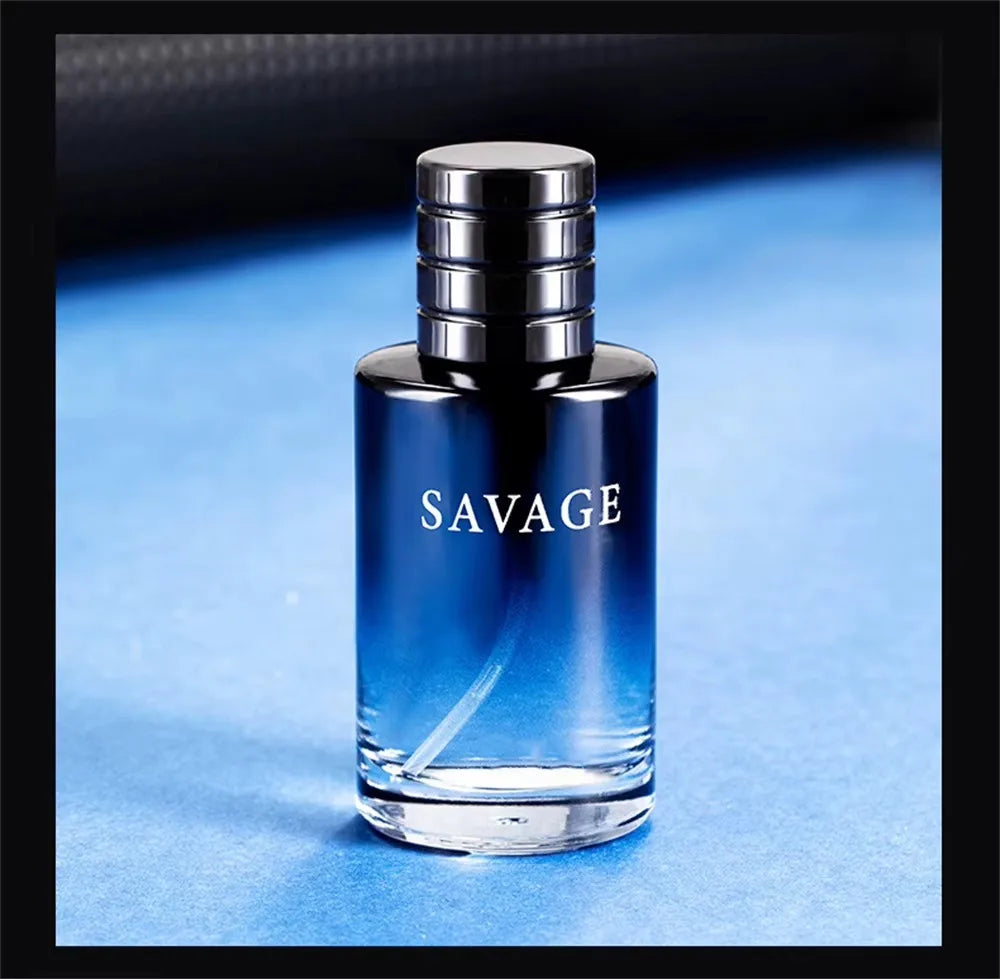 BOOS Savage men's cologne: high-end, long-lasting blue ombre glass bottle perfume for men. Elegant fragrance gift set.