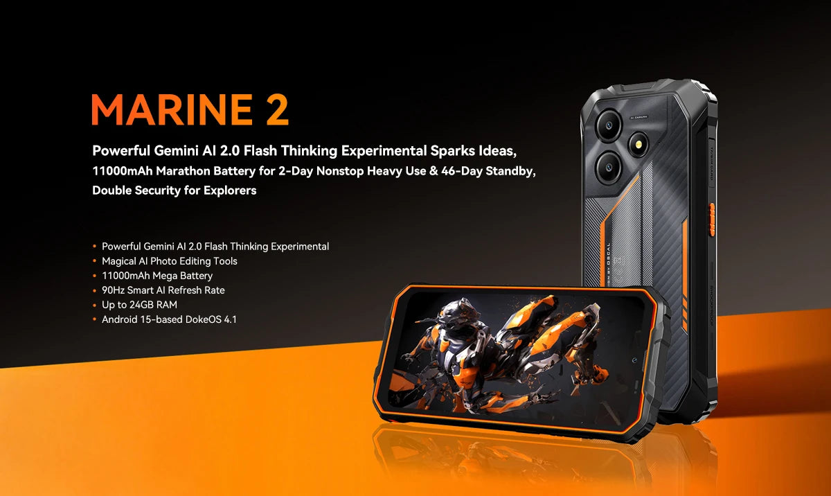 Blackview OSCAL Marine 2 Rugged Smartphone AI, 6.56'' HD+ Display, Unisoc T615,  8GB+128GB, 11000mAh, Android 15 Phone NFC