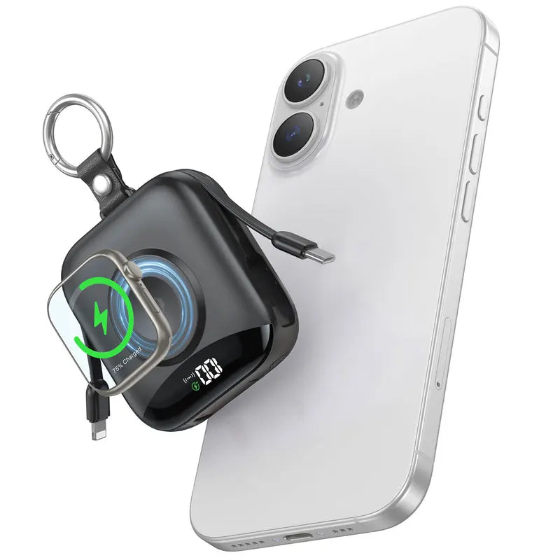 Tidesmit 10000mAh Power Bank, 22.5W Fast Charging with Built-in Cables Black Tidesmit