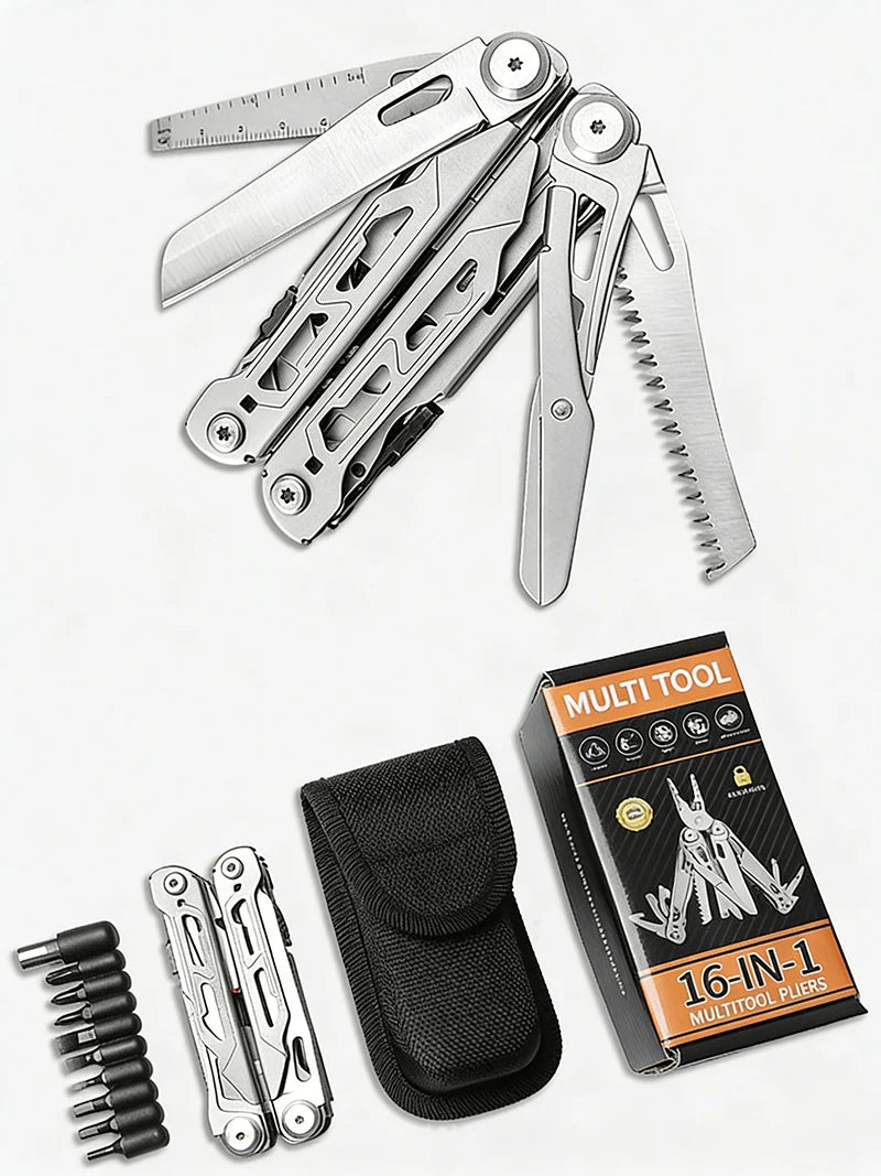 16-in-1 Plier EDC Multitool Screwdriver Folding Plier Set Multi Tool Multifunction Pocket Knife File Ruler Camping Hand Tools