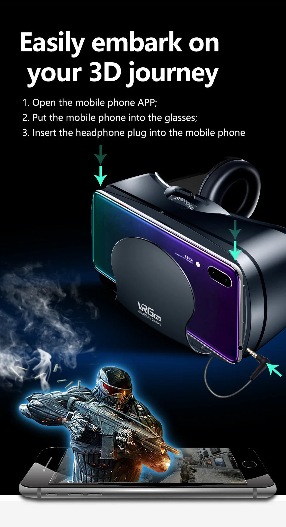 VR Headset for Smartphones - Immersive Wide Angle Smart Glasses Tidesmit