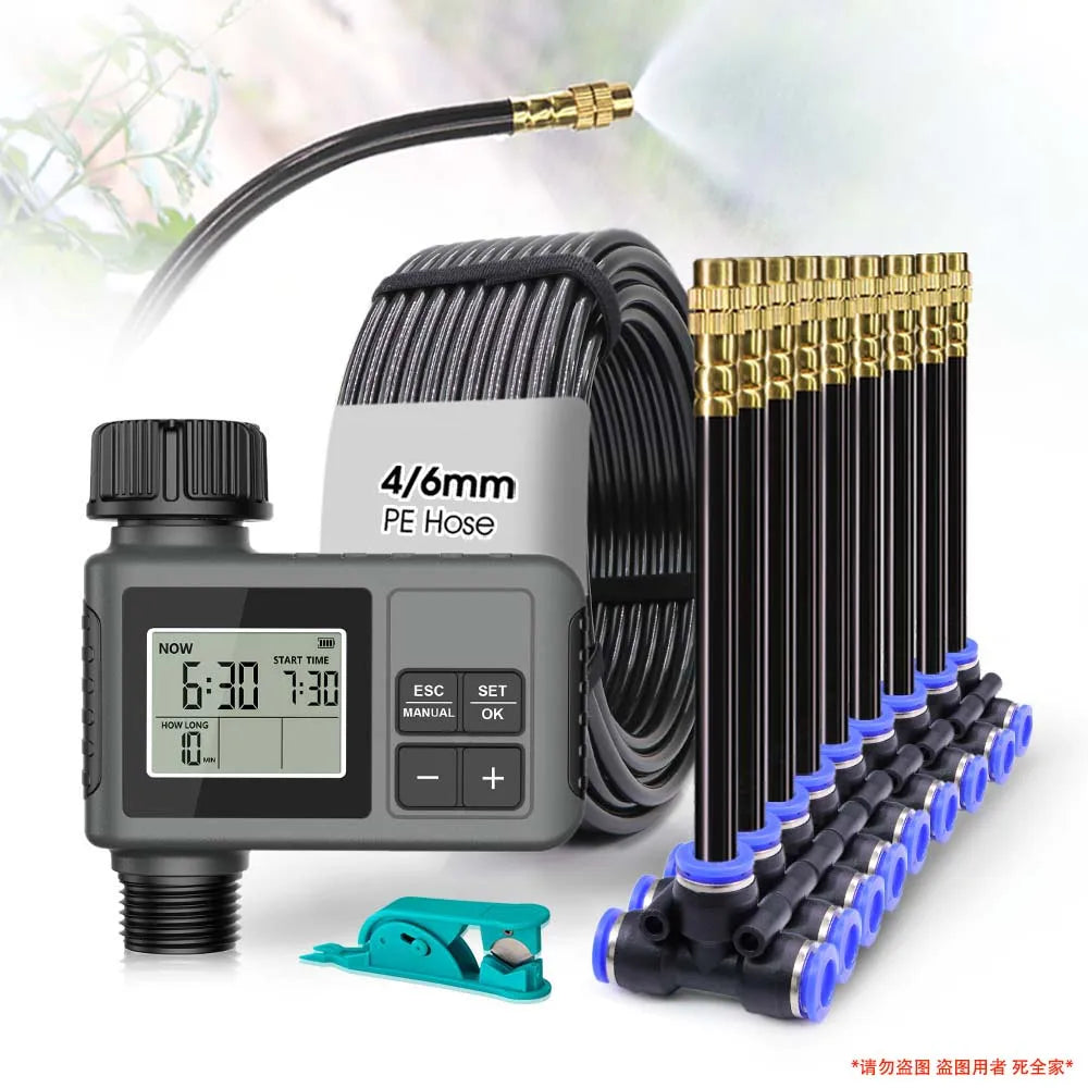 30-5m LCD Quick Connect Atomizing Sprinkler Timer Irrigation Kit Custom Automatic Watering System Flexible Adjustment Nozzle