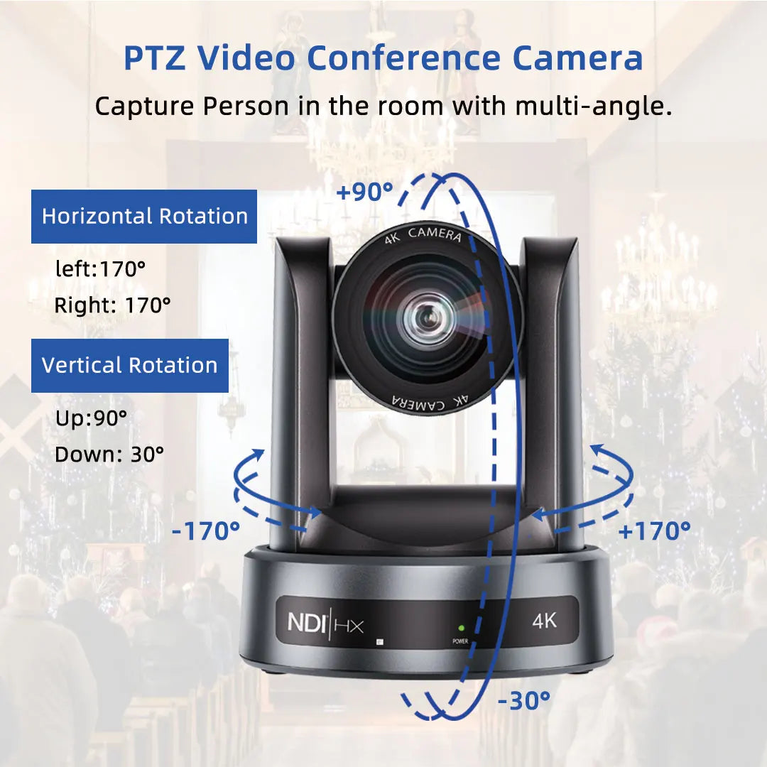 NDI/SDI 4K PTZ Camera 10X 20X Zoom Video Conference Live Streaming HDMI USB IP POE 1080P for Church NetMeeting Broadcast Youtube