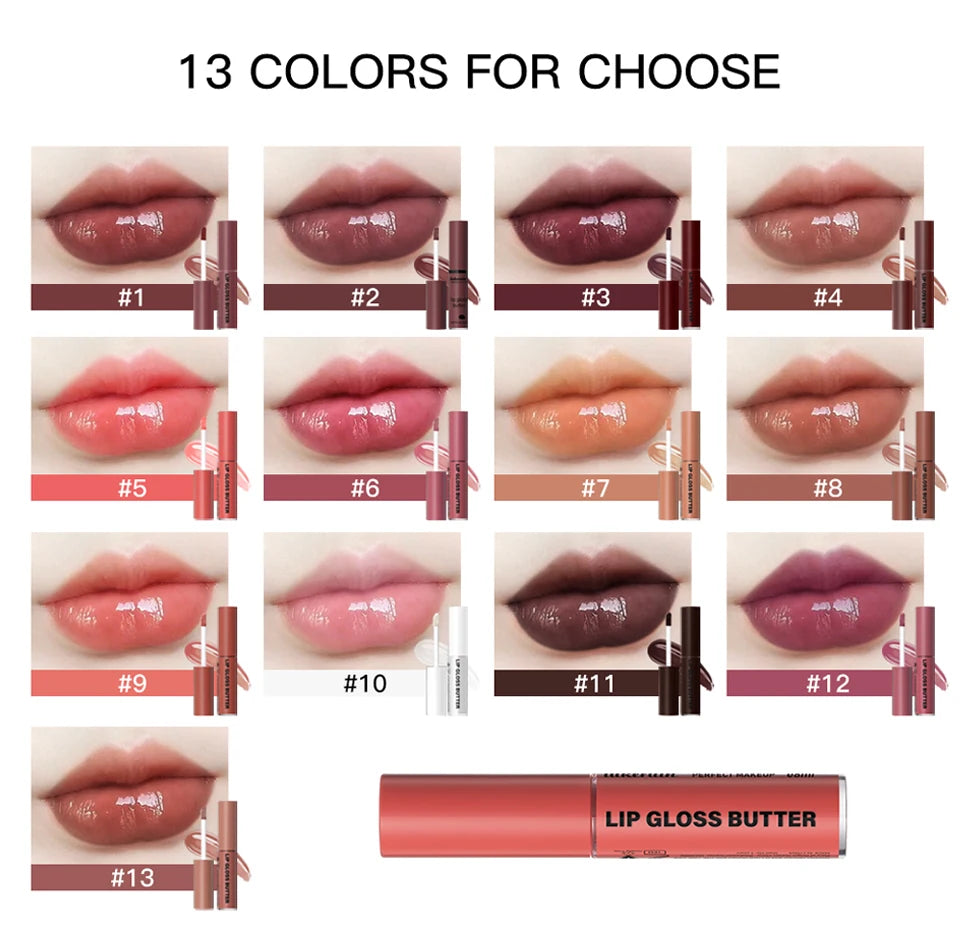 13 shades of moisturizing non-stick lip gloss with a high-shine mirror finish and long-lasting color payoff.