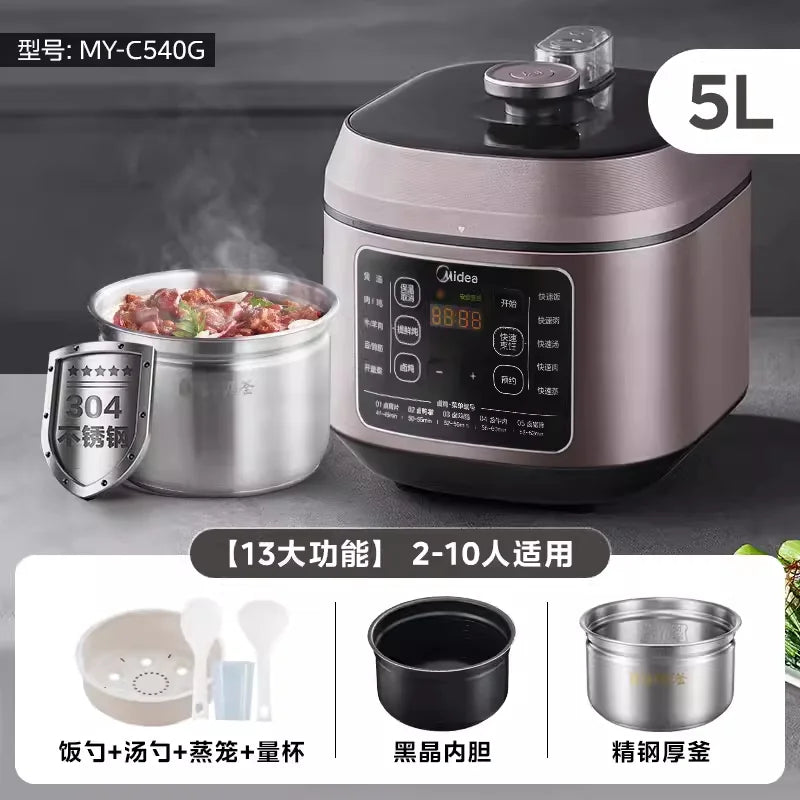 Midea 5L electric pressure cooker with digital display and included inner containers
