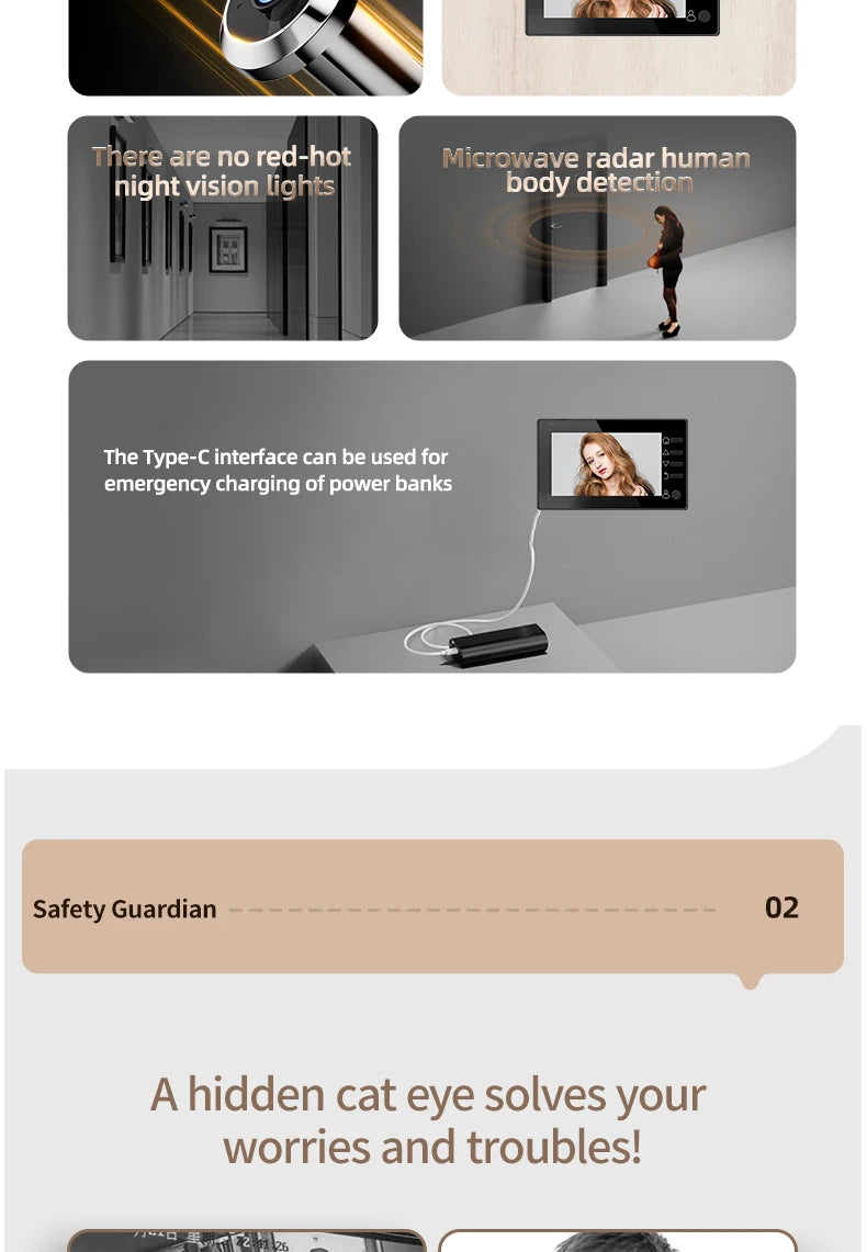 Danmini 4.3'' Electric Peephole 1MP 120° Wide-angle Security Camera Photograph Digital Cat Eye Doorbell Night Vision Door Viewer