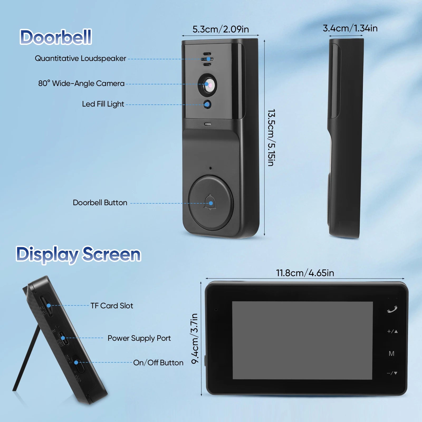Wireless Doorbell with 1080P Camera Outdoor Waterproof Bluetooth Video Door Phone Video Intercom with 4.3'' Screen 170° Video