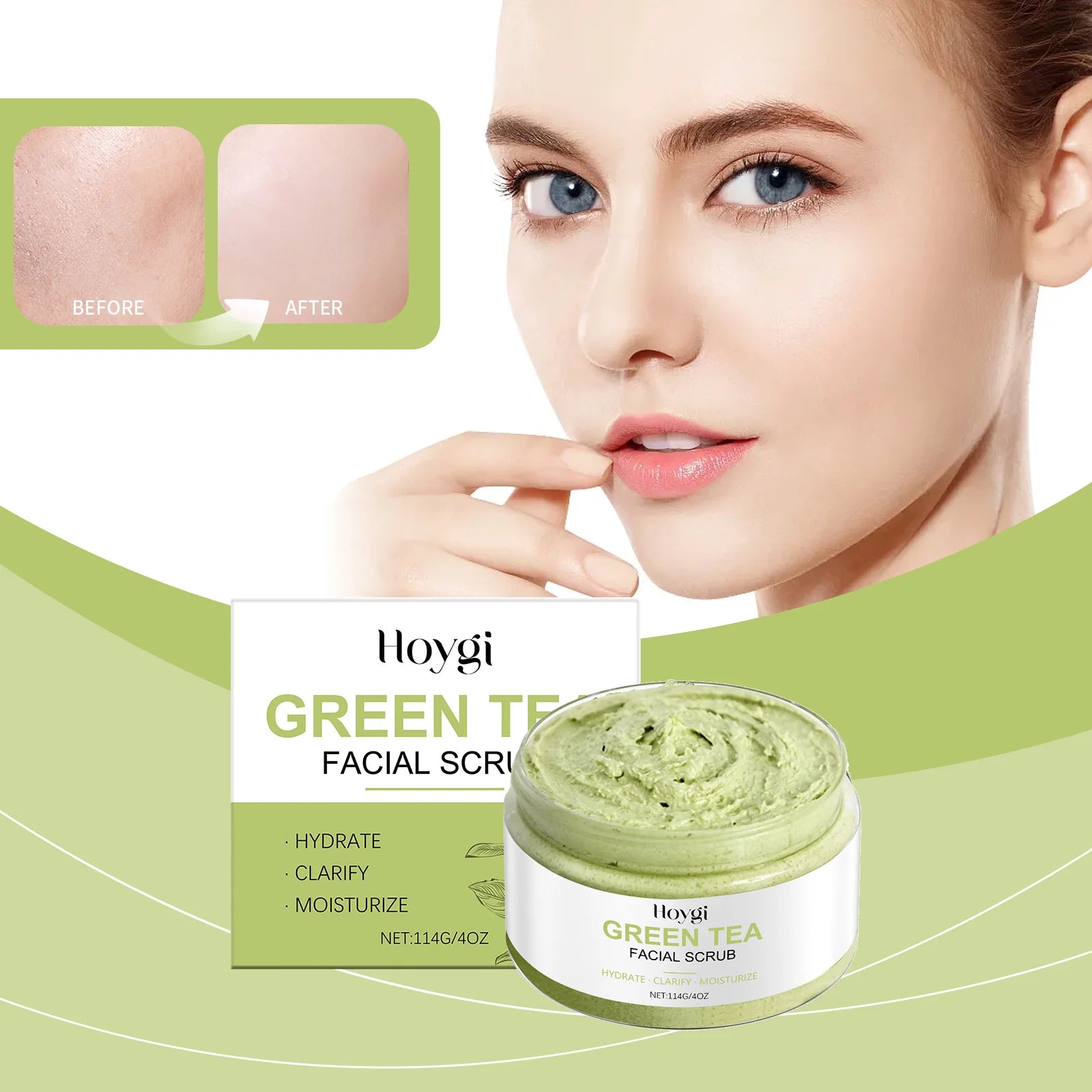 Green Tea Facial Scrub - Deep Pore Exfoliating Cleanser for Skin Care Scrubs Treatments Tidesmit