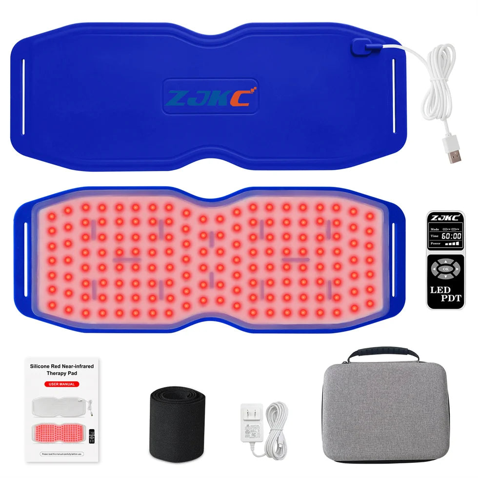 ZJKC 660nm 850nm 940nm Red Light Therapy Belt Near Infrared Phototherapy Wrap 450pcs LED Heating Pad for Full Body Pain Relief