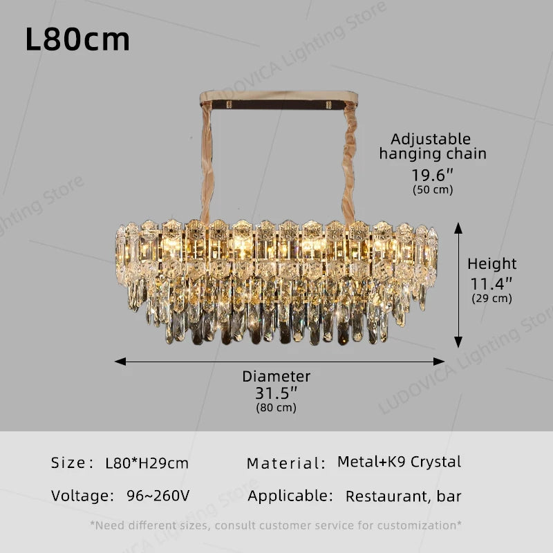 Modern Crystal LED Chandelier for High Ceilings - Adjustable Light L80CM Tidesmit