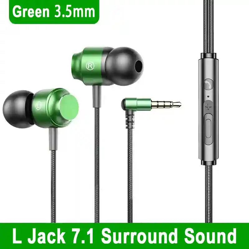Wired Gaming Earphones USB-C HiFi Bass with Low Latency Mic Green 3.5mm Tidesmit
