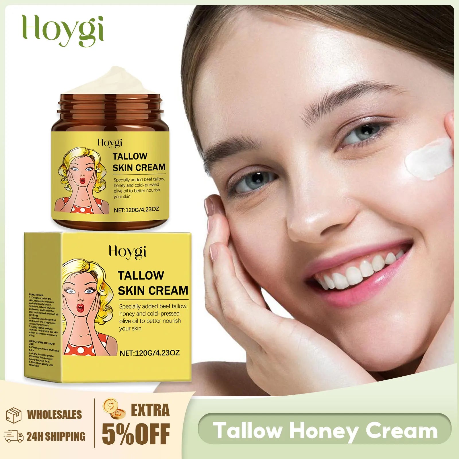 Tallow Face Cream Relieve Dryness Tighten Smooth Repair Roughness Soothing Facial Skin Nourishing Moisturizing Beef Tallow Balm