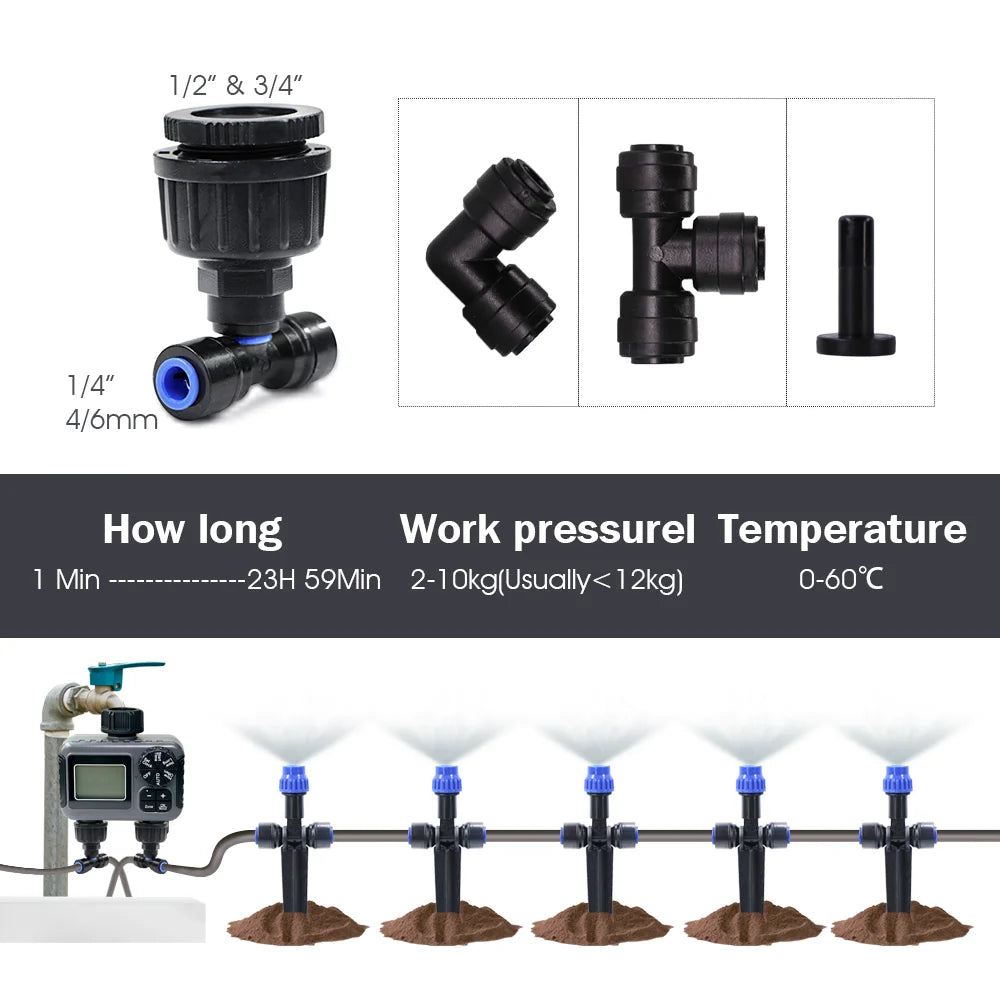 Gardening Independent Dual Zone LCD Display Watering Timer Irrigation Kit Garden Foldable Adjustable Ground Plug Atomized Spray