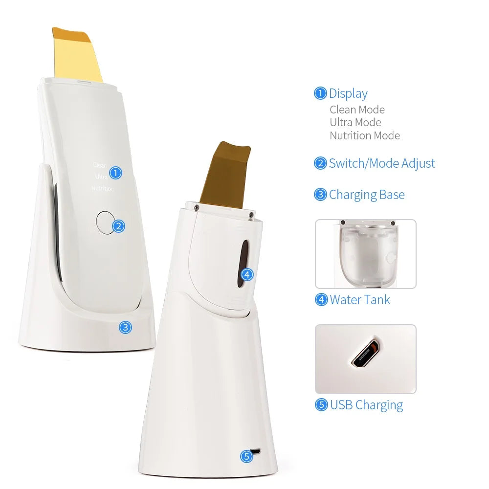 Ultrasonic Skin Scrubber | Nano Mist Deep Pore Cleansing Device (White) Scrubs Treatments Tidesmit