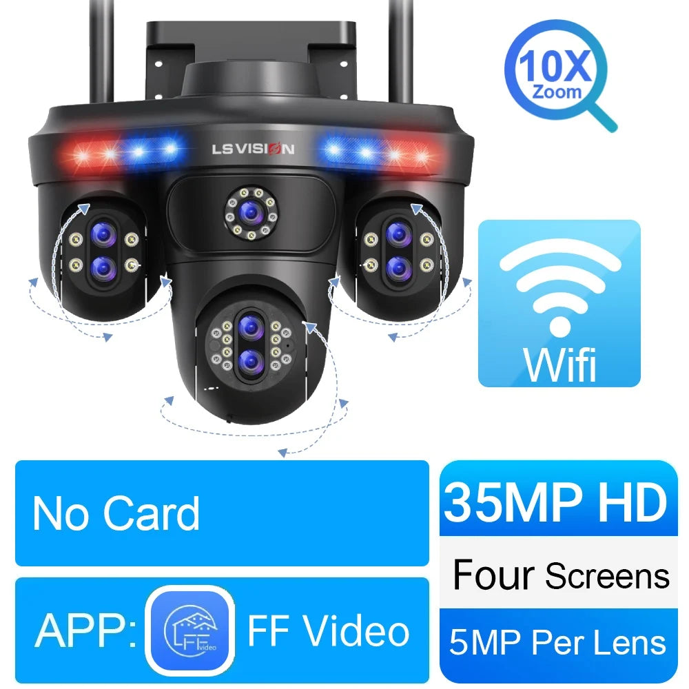 Outdoor black PTZ WiFi surveillance camera, 10x zoom, 3 360 lenses, no memory card