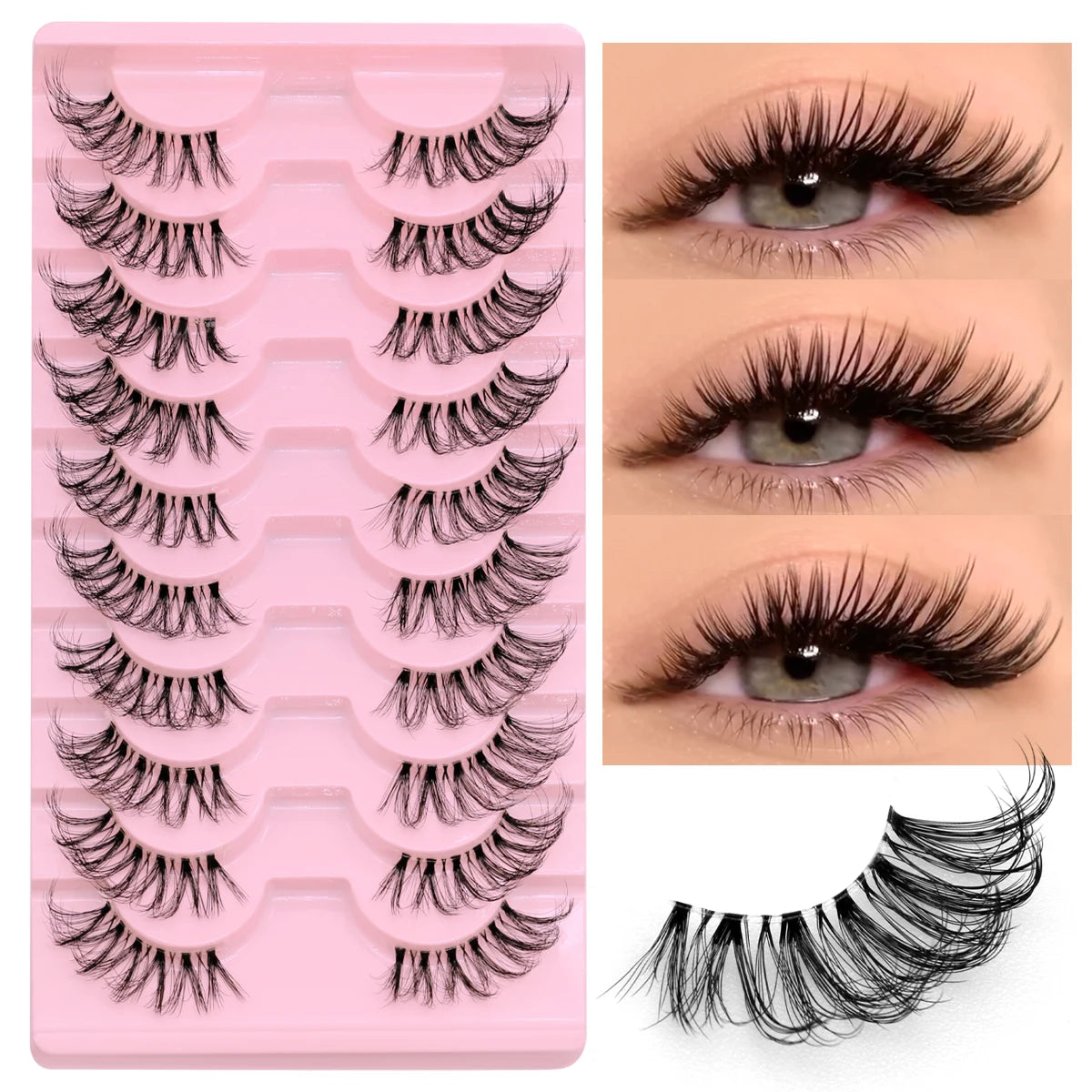Half Lashes Natural Look Faux Mink Wispy Eyelashes with Clear Band False Eyelashes 10 pairs-JA2508 Tidesmit