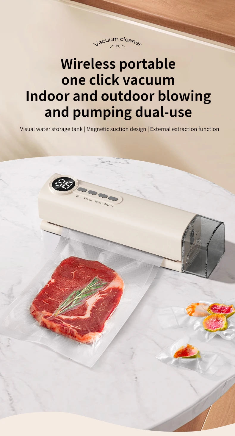 Portable Vacuum Sealer Machine 62kPa Rechargeable Food Vacuum Sealing Machine 150mm Heat Sealer with 3 Temperature Levels