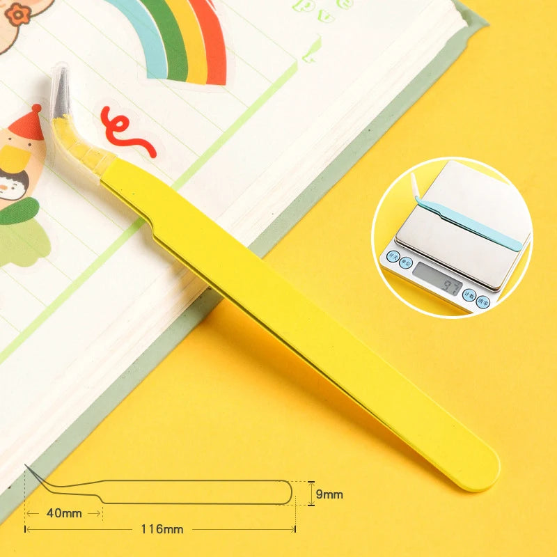 Eyelash Tweezers Set for False Eyelashes - Precision Applicator Tools False Eyelashes Yellow Curved Tidesmit