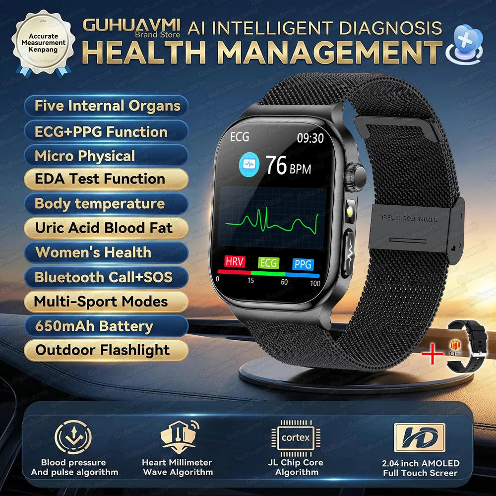 2026 New ECG Heart Health Analysis Smart Watch Accurate Uric Acid Blood Pressure Body Fat Five organ Fitness Health Smart Watch