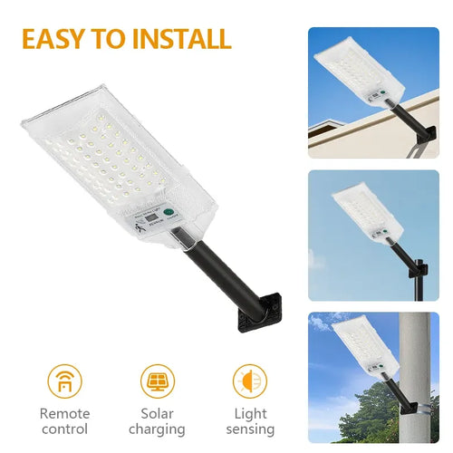 Solar street lamp with white light head and black mounting base