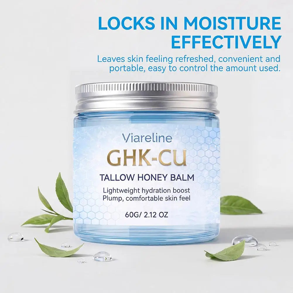 Viareline GHK-CU Copper Peptide Tallow Balm Day & Night Cream Firm Moisturize Honey Blue Balm for Mature, Dry & Sensitive Skin