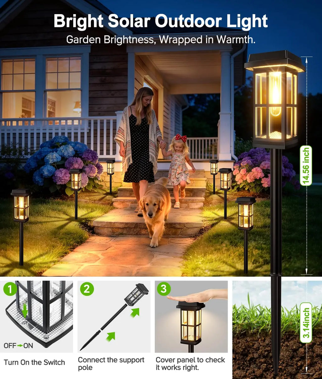 Solar Powered Pathway Lights 8 Pack IP65 Waterproof Auto On Off Outdoor Landscape Lighting Decorative Solar Garden Lamps for Patio Lawn Walkway Driveway Yard