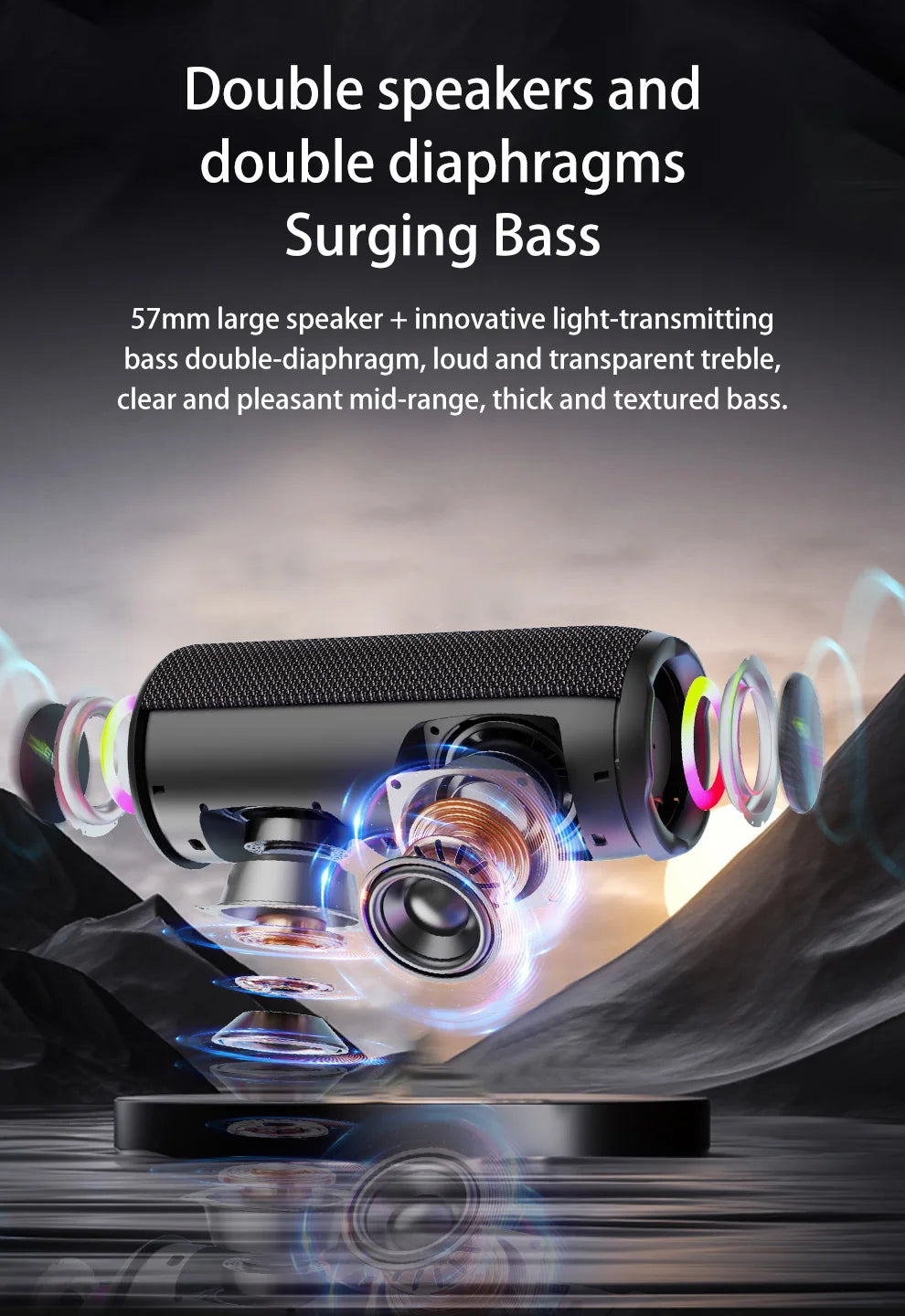 Zealot S49 pro Wireless Speaker,Outdoor Portable Subwoofer Speaker Waterproof IPX 6,, Dual Pairing,3000mAh.