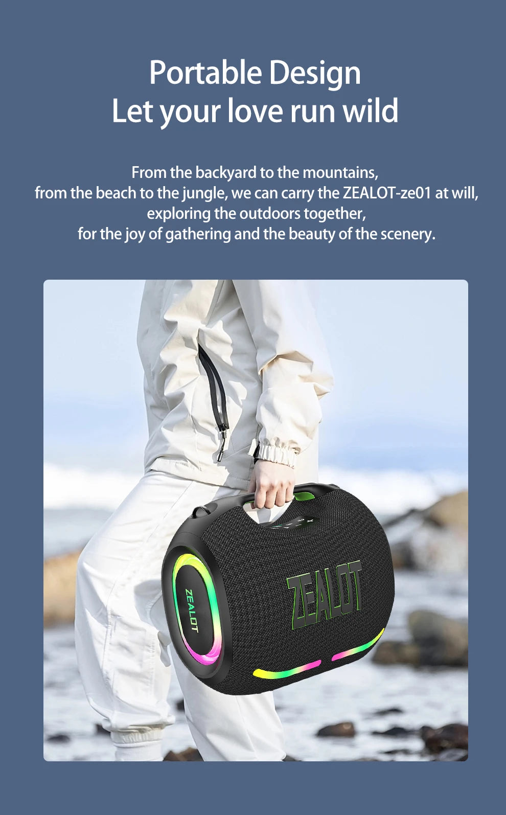 ZEALOT-ZE01 300W Big Power Wireless Speaker TWS Subwoofer Bluetooth Speaker High Volume Waterproof Portable Mobile Power HIFI Sound Qual Ultra-Long Battery Life